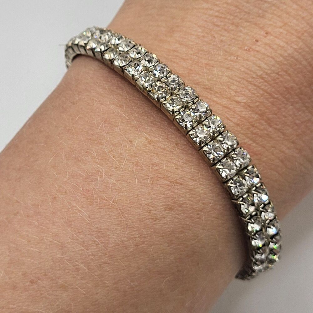 Vintage Hollywood Glamor Rhinestone Bracelet 7in